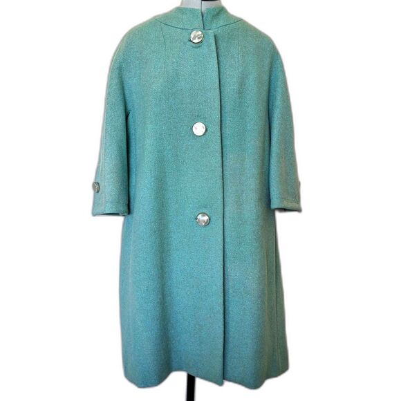 Doyle Knower Jackets & Blazers - Rare 50s/60s DOYLE KNOWER Llama Wool Seafoam Green Tweed Button Swing Coat Sz 10